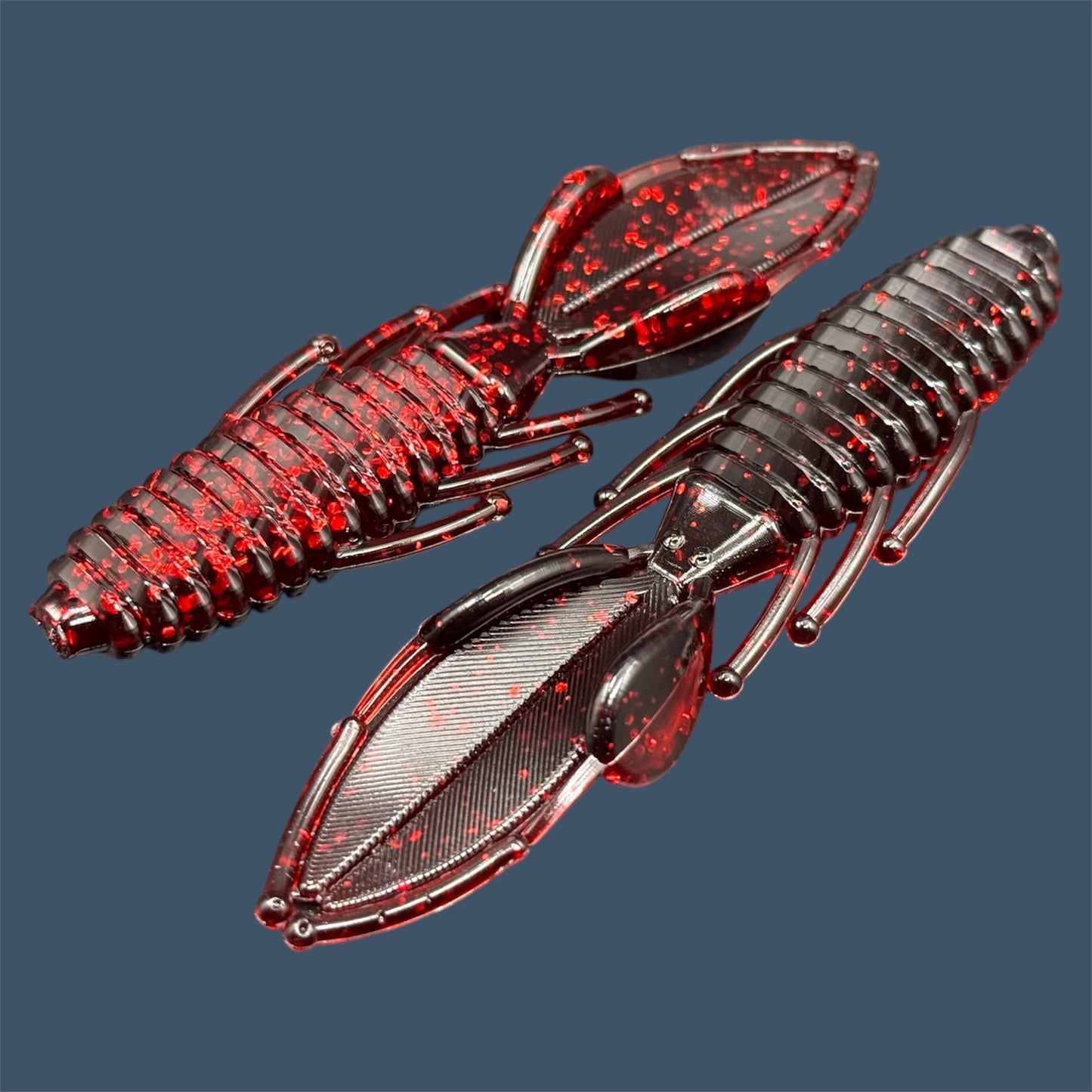 Bed Wrecker soft plastic bait with dynamic beaver-style tail, featuring a peel-apart tail and versatile appendages, Beaver style baits available in Black Cherry (Black with Red Flake)