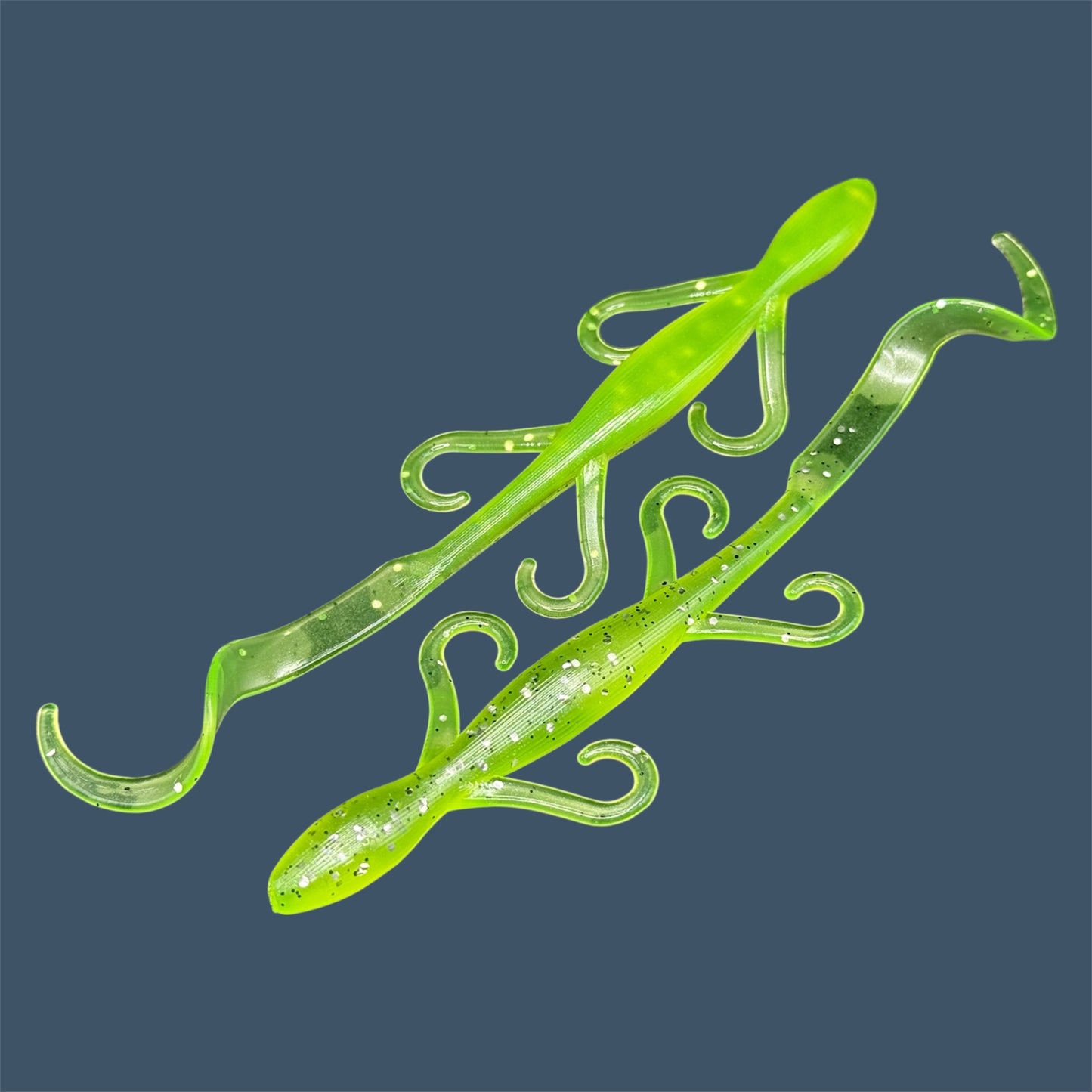 Lizard creature bait with sleek body, free-flowing appendages, and curl tail, ideal for Texas and Carolina rigs, shown in Chartreuse Shad (Chartreuse) a proven fish-catching color