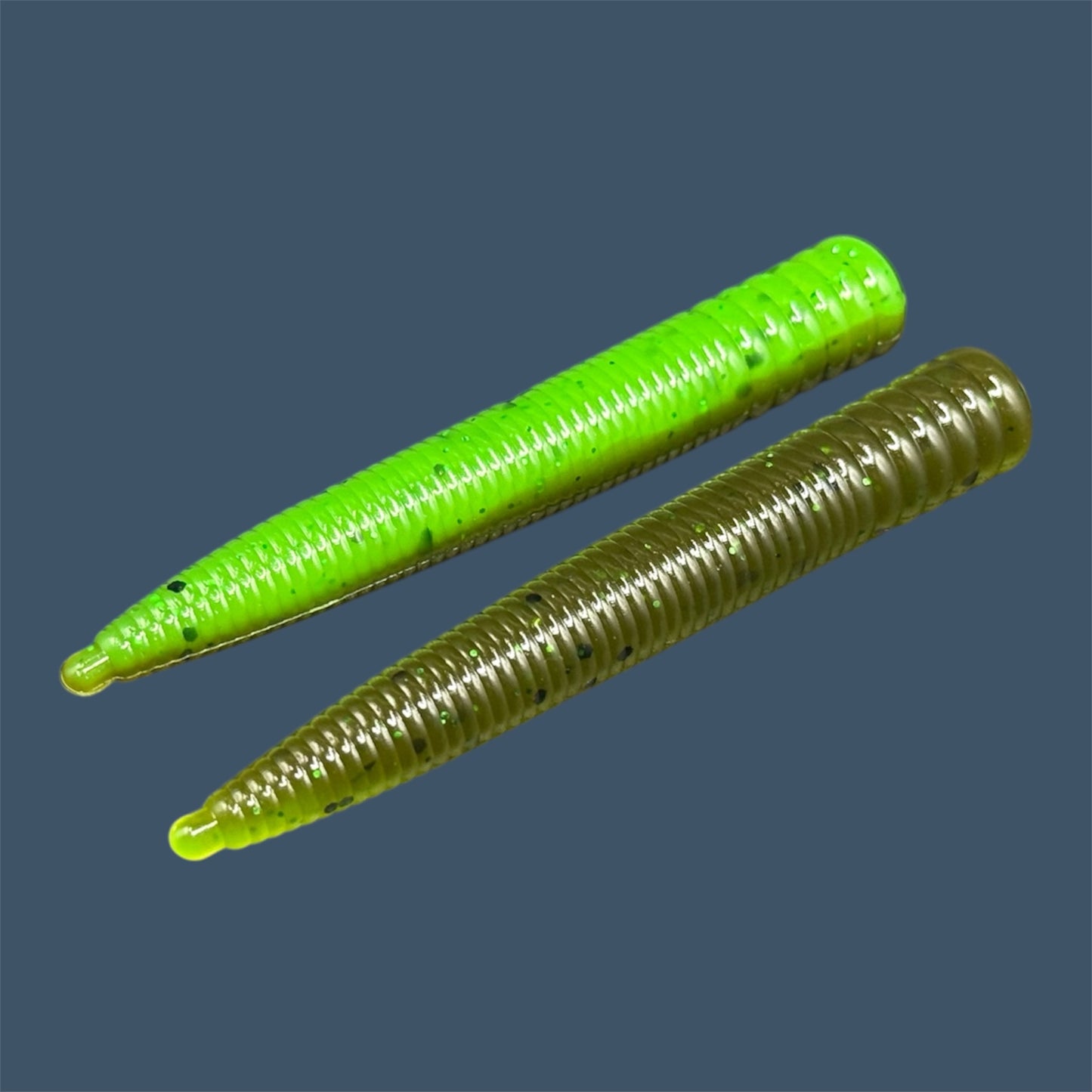 Small-profile N3D bait designed for ned rigs, shown in the color Envy (Green Pumpkin over Green) great for enticing finicky fish