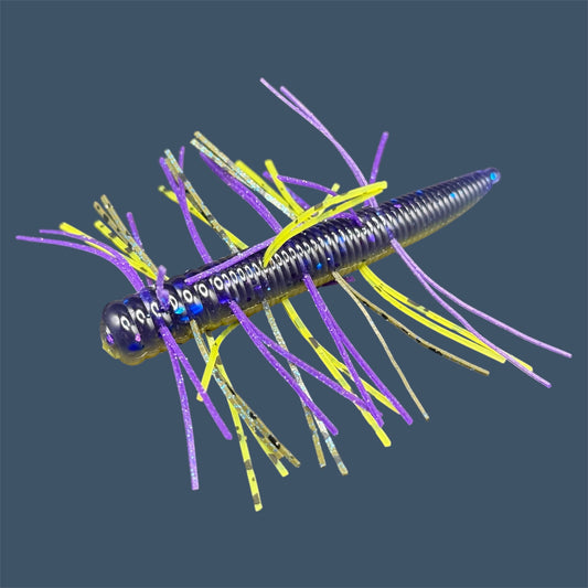 Fuzzy N3D (Ned Rig Style Bait) Soft Plastic Bait. Shown in Luau (Purple and Banana Seed). Fuzzy Soft Plastic Fishing Lures