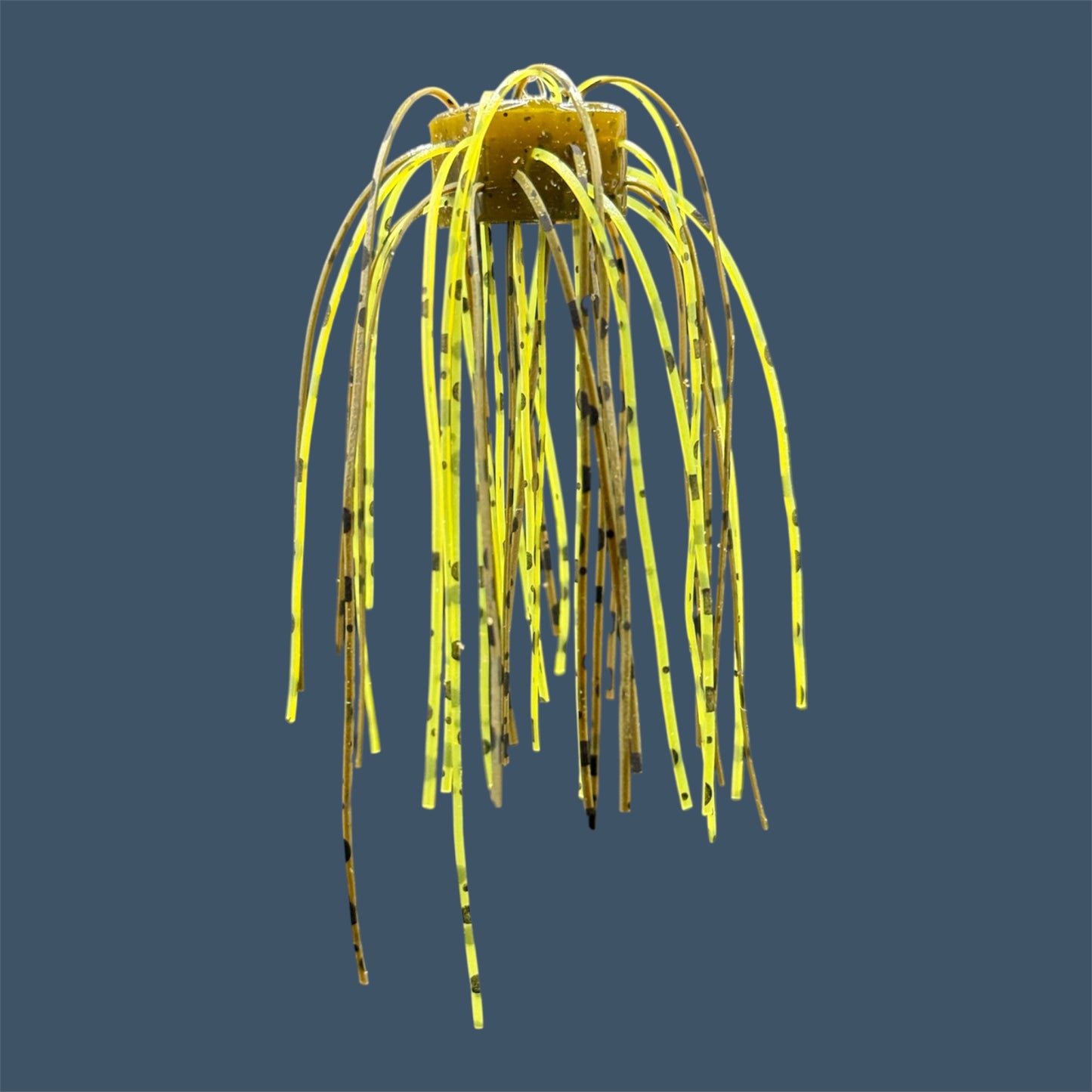 Skirted Cube Fuzzy Dice-style soft plastic bass lure, threaded with lifelike skirt material, perfect for drop shot and wacky rig finesse fishing.Shown in Ol' Skool