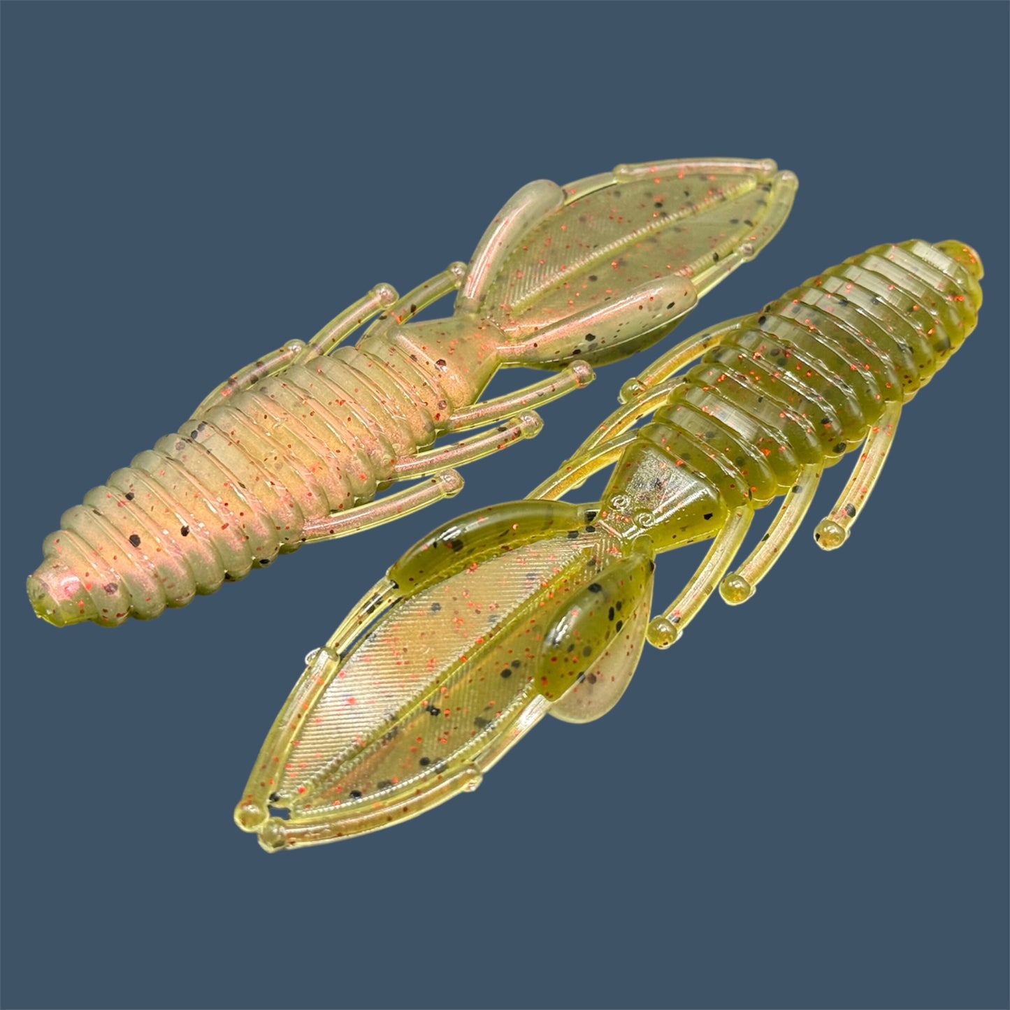 Bed Wrecker soft plastic bait with dynamic beaver-style tail, featuring a peel-apart tail and versatile appendages, Beaver style baits available in Watermelon Red Pearl