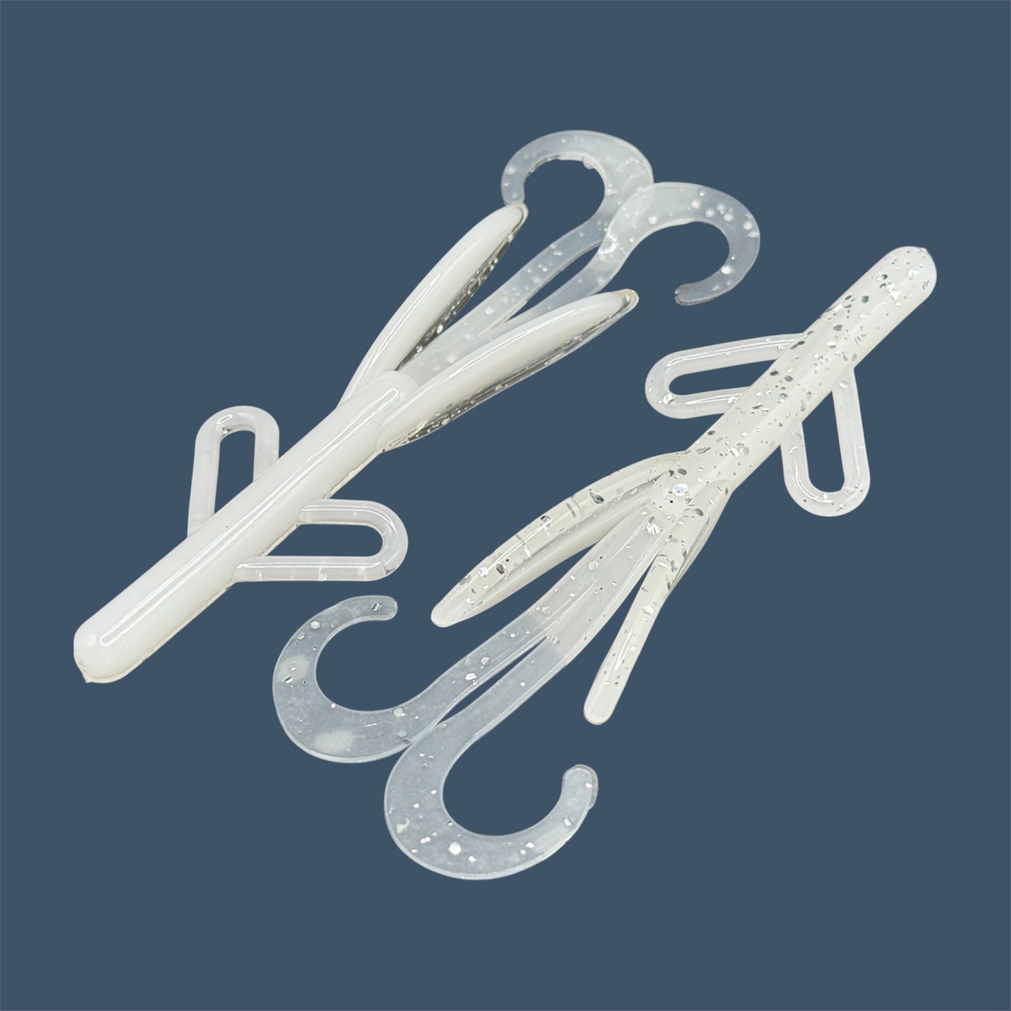 Bass Fishing Lures - Battle Hawg soft plastic brush hog style creature bait with twin curl tail in White Ice (White with Silver flake)