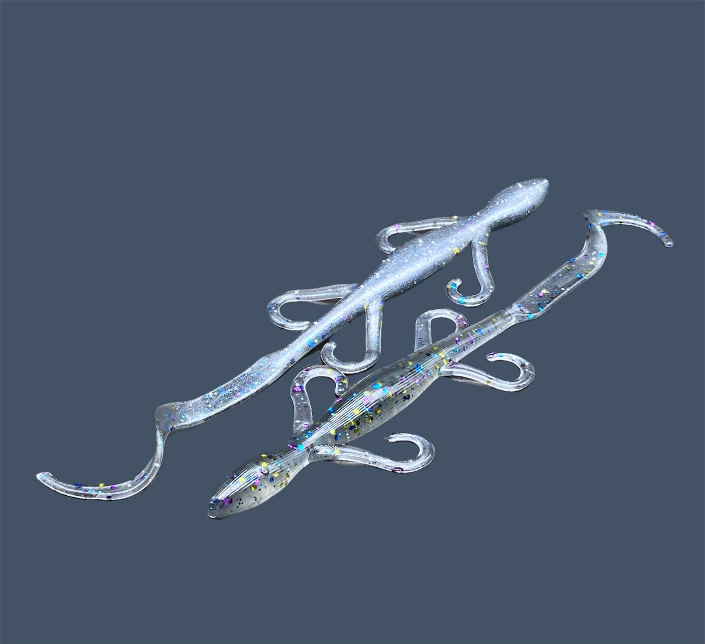 Lizard creature bait with sleek body, free-flowing appendages, and curl tail, ideal for Texas and Carolina rigs, shown in Bait Fish a proven fish-catching color