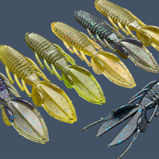 Bed Wrecker soft plastic bait with dynamic beaver-style tail, featuring a peel-apart tail and versatile appendages, available in proven colors