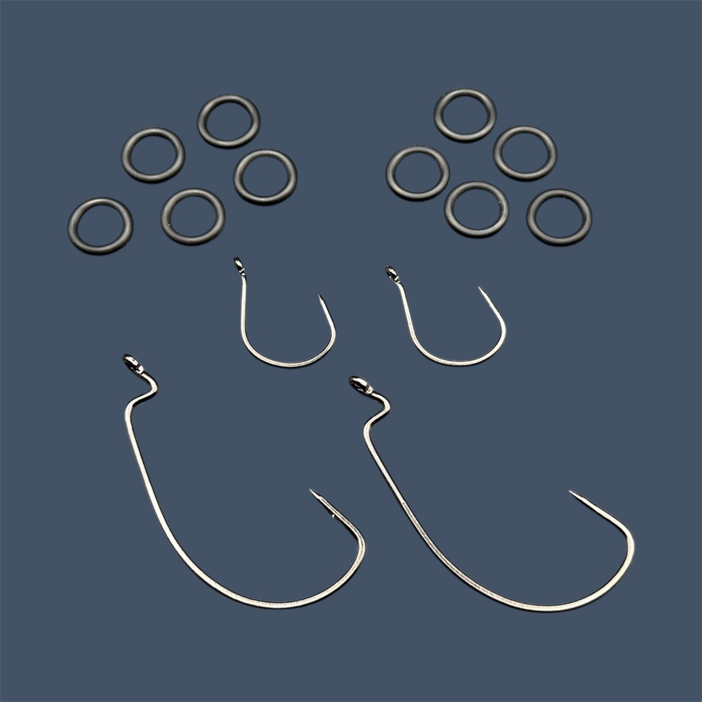 Big League BoomBox Kit. Shown with wacky rig hooks, Wacky rig orings and 4/0 EWG Hooks for weightless finesse bass fishing.