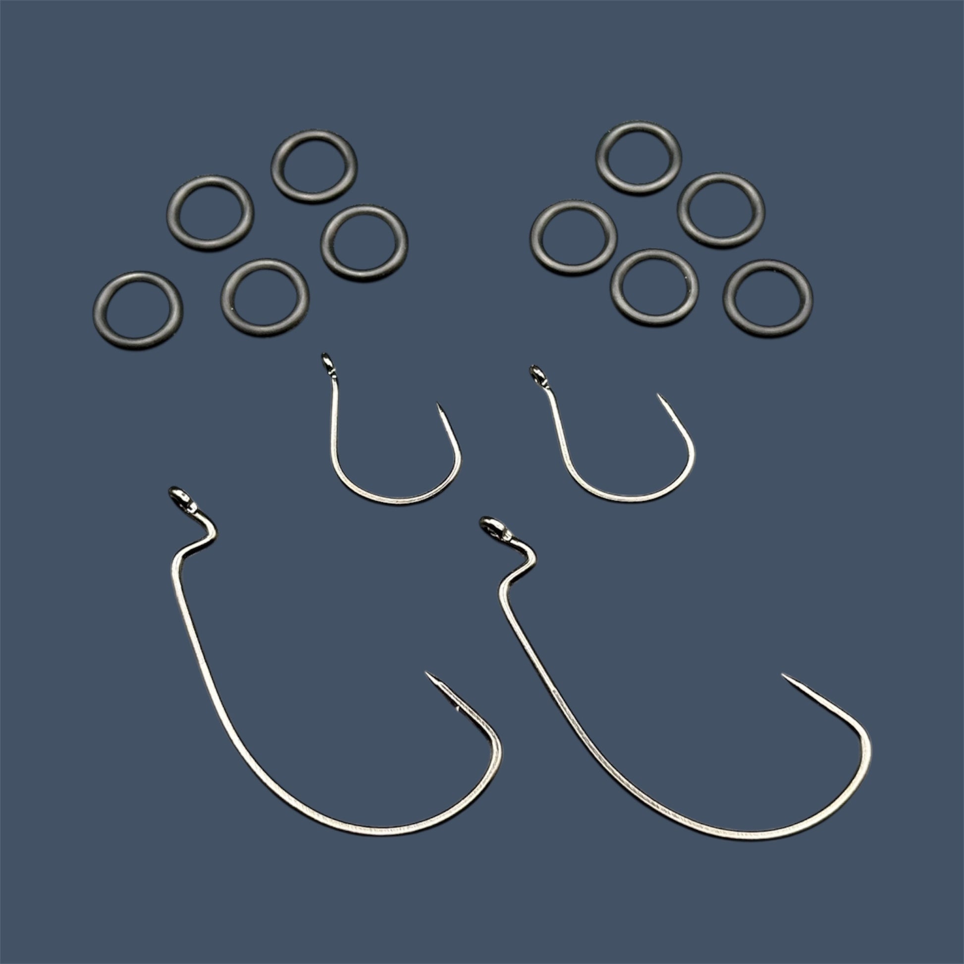 Big League BoomBox Kit. Shown with wacky rig hooks, Wacky rig orings and 4/0 EWG Hooks for weightless finesse bass fishing.