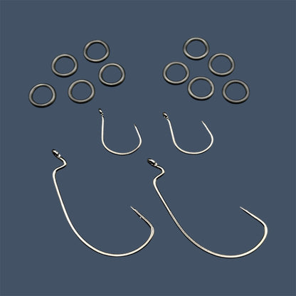 Big League BoomBox Kit. Shown with wacky rig hooks, Wacky rig orings and 4/0 EWG Hooks for weightless finesse bass fishing.