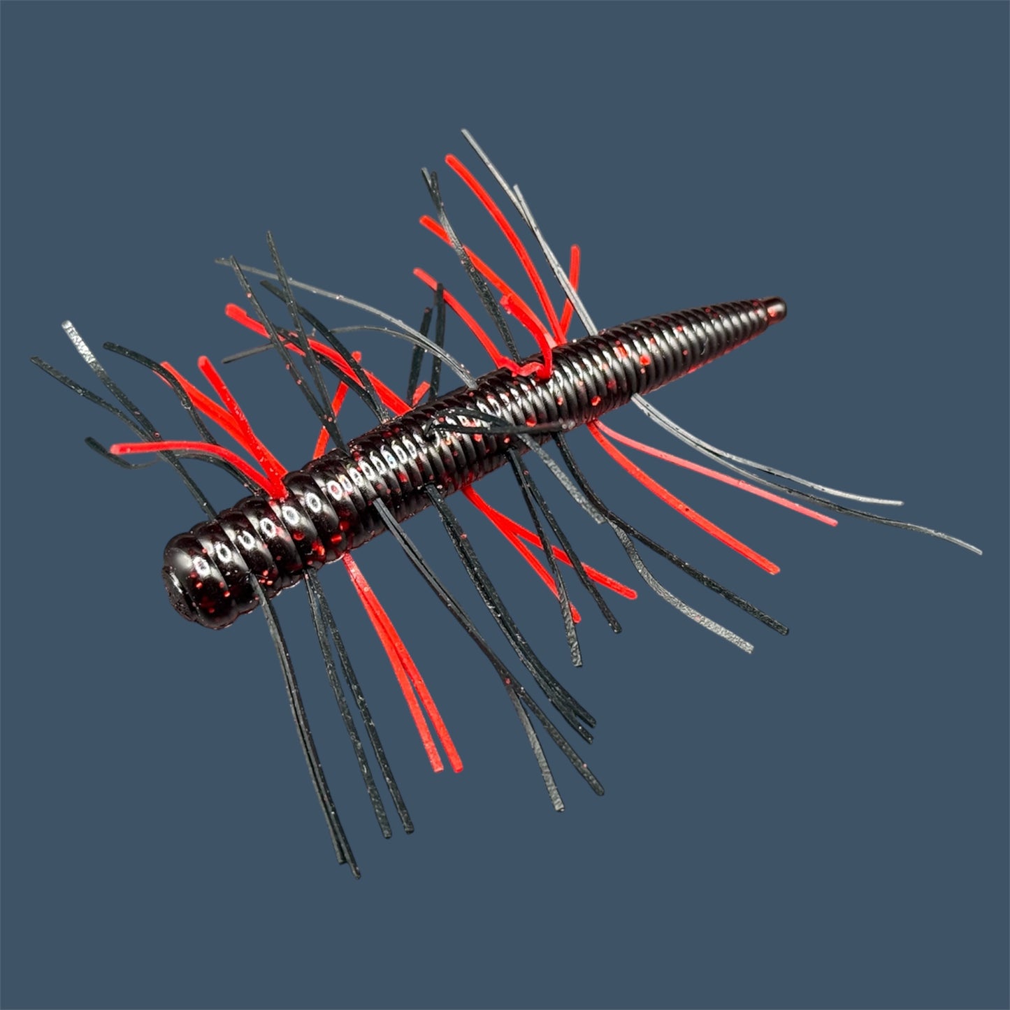 Fuzzy N3D (Ned Rig Style Bait) Soft Plastic Bait. Shown in Black Cherry (Black and Red). Fuzzy Soft Plastic Fishing Lures