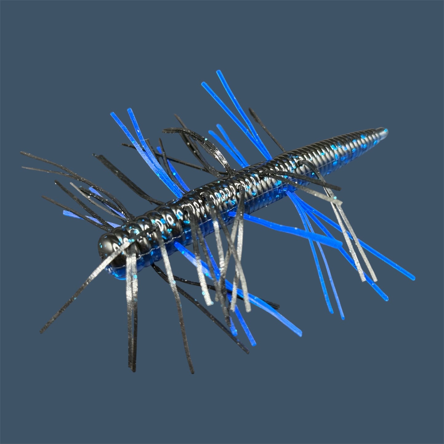 Fuzzy N3D (Ned Rig Style Bait) Soft Plastic Bait. Shown in Black Sapphire (Black and Blue). Fuzzy Soft Plastic Fishing Lures