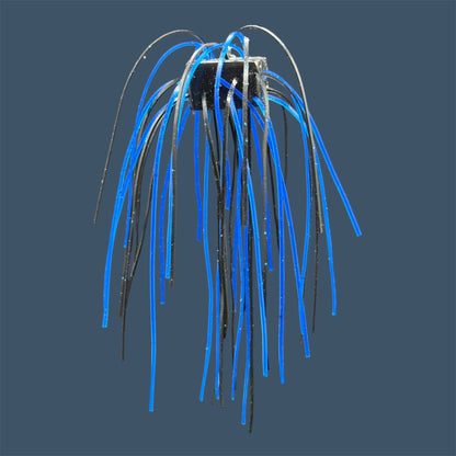 Skirted Cube Fuzzy Dice-style soft plastic bass lure, threaded with lifelike skirt material, perfect for drop shot and wacky rig finesse fishing.Shown in Black Sapphire
