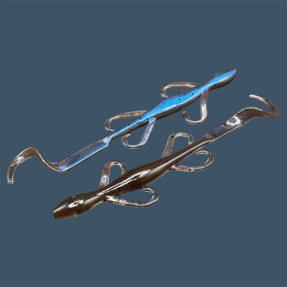 Lizard creature bait with sleek body, free-flowing appendages, and curl tail, ideal for Texas and Carolina rigs, shown in Carolina Blues a proven fish-catching color