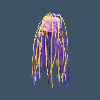 Skirted Cube Fuzzy Dice-style soft plastic bass lure, threaded with lifelike skirt material, perfect for drop shot and wacky rig finesse fishing.Shown in Chameleon