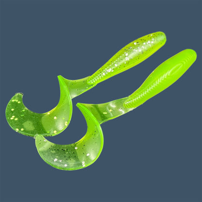 Single Tail Grub with a thick curl tail for strong water displacement, shown in Chartreuse Shad a proven fish-catching color suitable for both freshwater fishing and inshore saltwater fishing