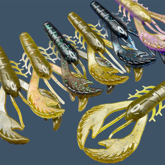 Commotion Craw craw style bait with hard-kicking claws and 4-inch frame, shown in various effective colors