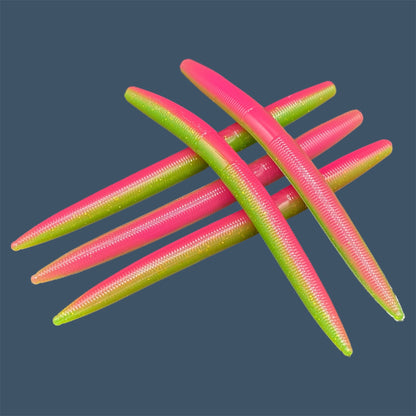 Boomstick is a senko-style stickbait for flipping, skipping, and casting, displayed in Electric Chicken for different fishing conditions in freshwater fishing. Great addition to any anglers tackle box