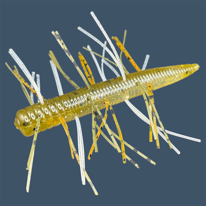 Fuzzy N3D (Ned Rig Style Bait) Soft Plastic Bait. Shown in GP Flash (Green Pumpkin and Silver). Fuzzy Soft Plastic Fishing Lures