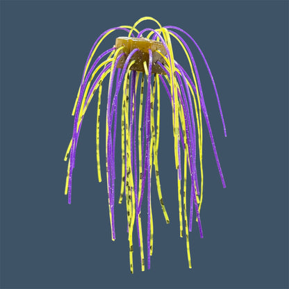 Skirted Cube Fuzzy Dice-style soft plastic bass lure, threaded with lifelike skirt material, perfect for drop shot and wacky rig finesse fishing. Shown in Luau