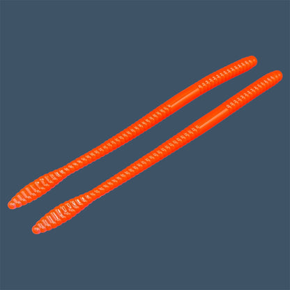 Soft Plastic Trick worm/Straight Tail Worm with flat spade-shaped tail and slender ribbed body. Spade Tail Worm in the color Merthiolate, a proven fish-catching color