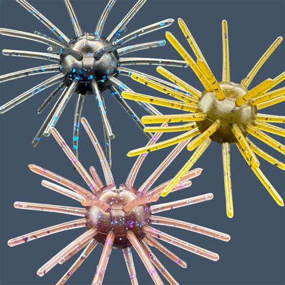 Oddball 2.5-inch urchin style bass fishing bait with 28 appendages. 