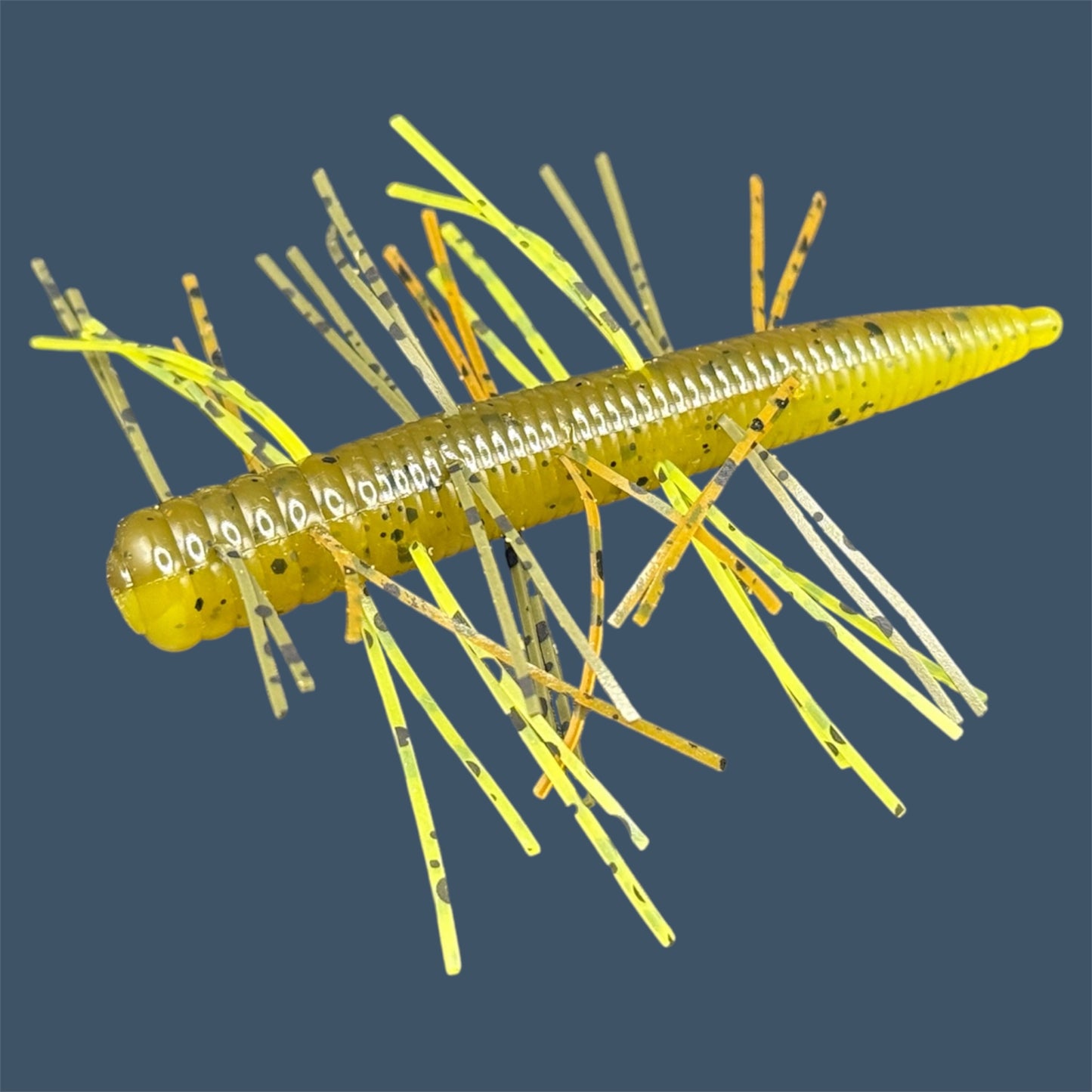 Fuzzy N3D (Ned Rig Style Bait) Soft Plastic Bait. Shown in Ol' Skool (Green Pumpkin and Banana Seed). Fuzzy Soft Plastic Fishing Lures