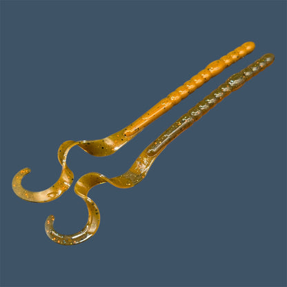 Large curly/ribbon tail worm 10" with a realistic curl tail, ideal for Texas and Carolina rigging. 10" Curl Tail Worm shown in Pumpkin Spice
