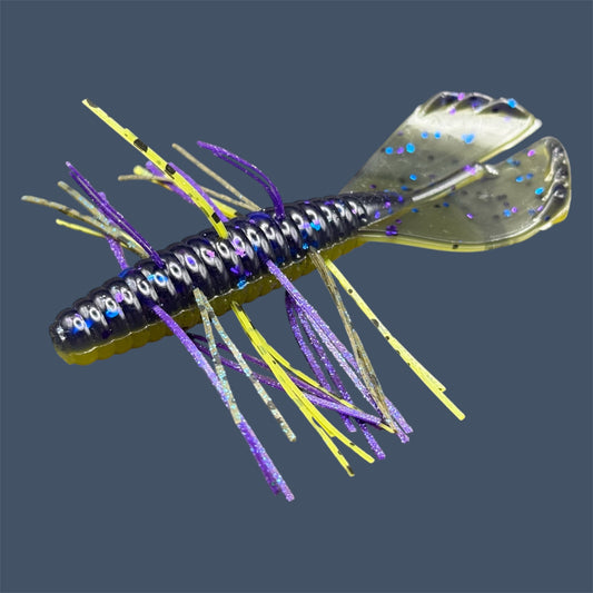 Skirted Grub 3.5" in Luau (Purple over Banana Seed) fuzzy soft plastic bass bait