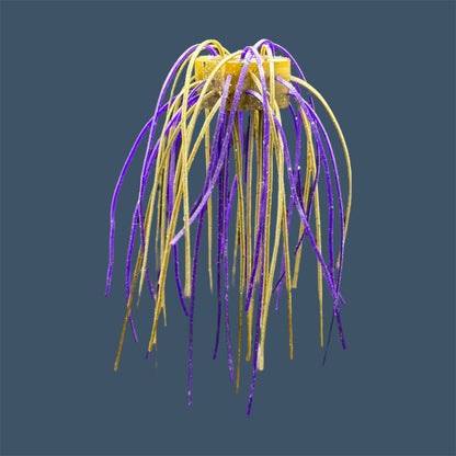 Skirted Cube Fuzzy Dice-style soft plastic bass lure, threaded with lifelike skirt material, perfect for drop shot and wacky rig finesse fishing.Shown in Swamp Juice