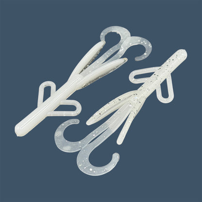 Bass Fishing Lures - Battle Hawg soft plastic brush hog style creature bait with twin curl tail in White Ice (White with Silver flake)
