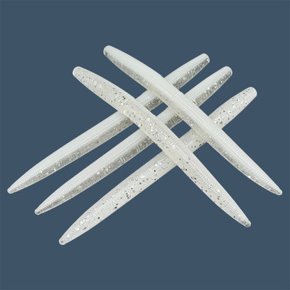 Boomstick is a senko-style stickbait for flipping, skipping, and casting, displayed in White Ice for different fishing conditions in freshwater fishing. Great addition to any anglers tackle box