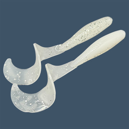 Single Tail Grub with a thick curl tail for strong water displacement, shown in White Ice a proven fish-catching color suitable for both freshwater fishing and inshore saltwater fishing