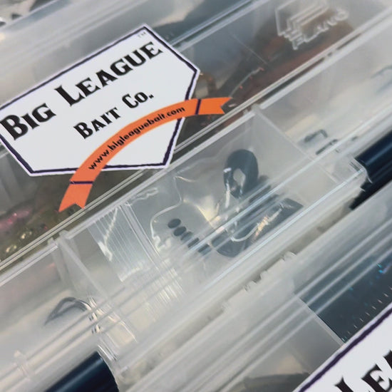 Video clip showing soft plastic baits, terminal tackle and tackle box that is included with the Big League Bait Company Bass Fishing Starter Kit