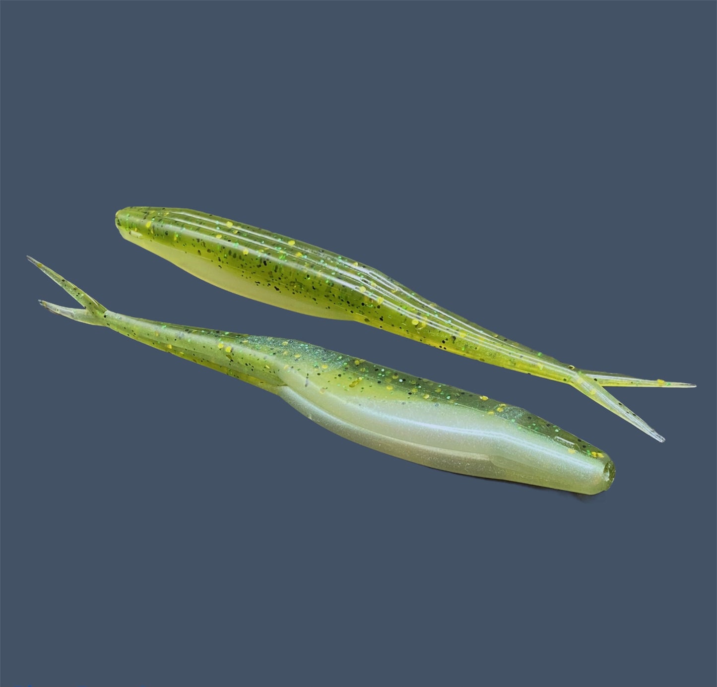 Split Tail Shad soft plastic jerkbait with realistic shad appearance, featuring a slotted belly for weedless rigging, shown in Baby Bass a proven fish-catching color