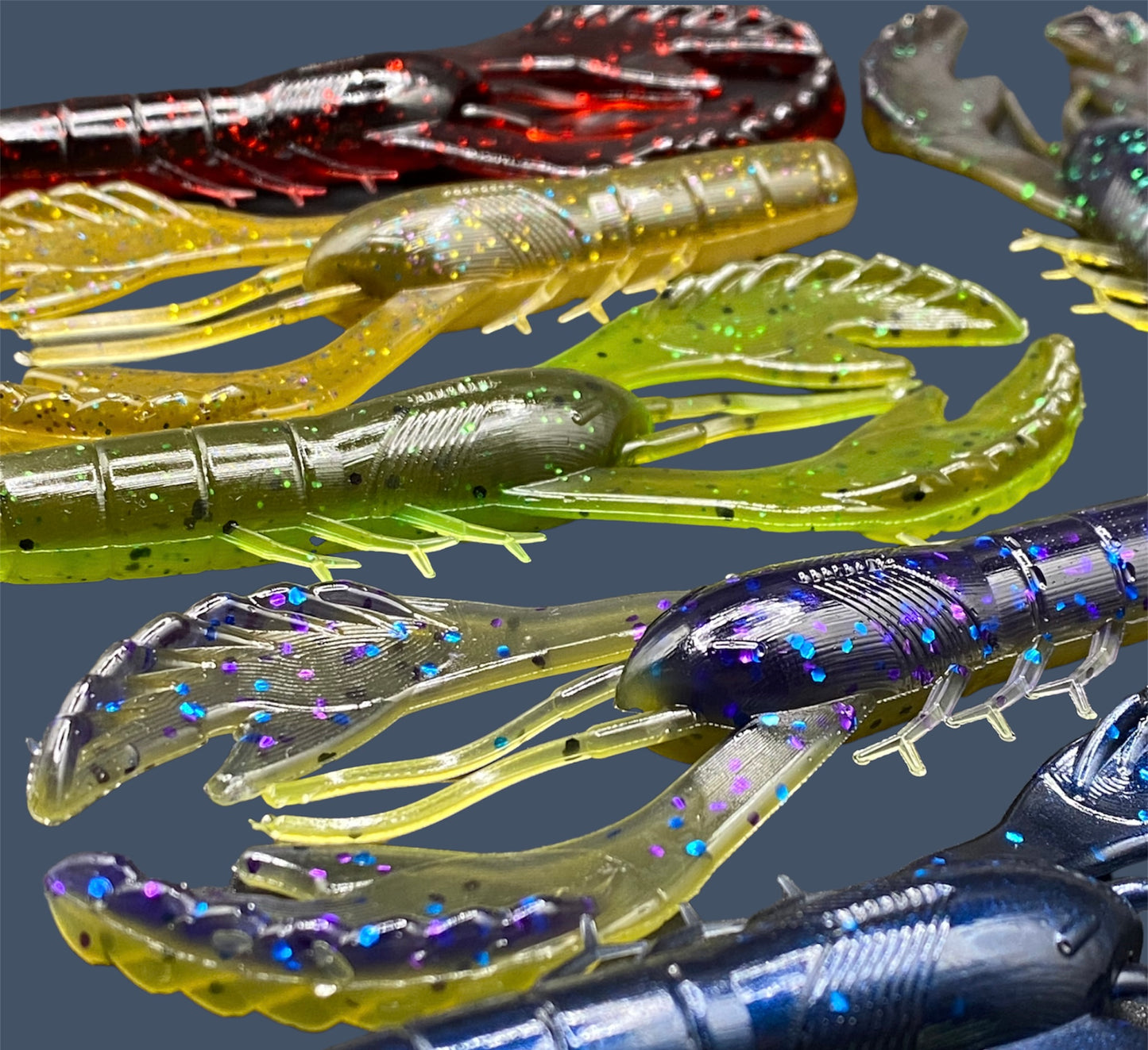 Commotion Craw craw style bait with hard-kicking claws and 4-inch frame, shown in various effective colors