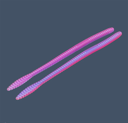 Soft Plastic Spade Tail Worm with flat spade-shaped tail and slender ribbed body, displayed in Daybreak Pearl (Pink and Purple) a proven fish-catching color