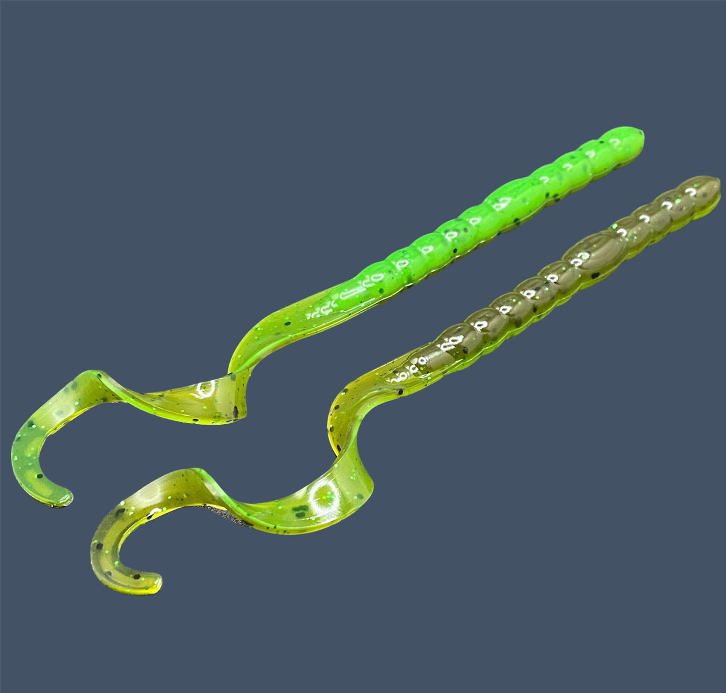 Soft plastic Curl Tail Worm 7.5-inch with realistic movement and versatile design for Texas and Carolina rigs, available in Envy (Green Pumpkin)