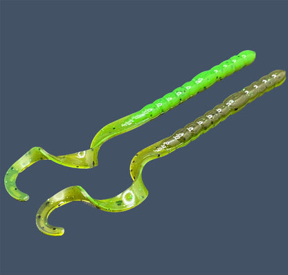 Soft plastic Curl Tail Worm 7.5-inch with realistic movement and versatile design for Texas and Carolina rigs, available in Envy (Green Pumpkin)