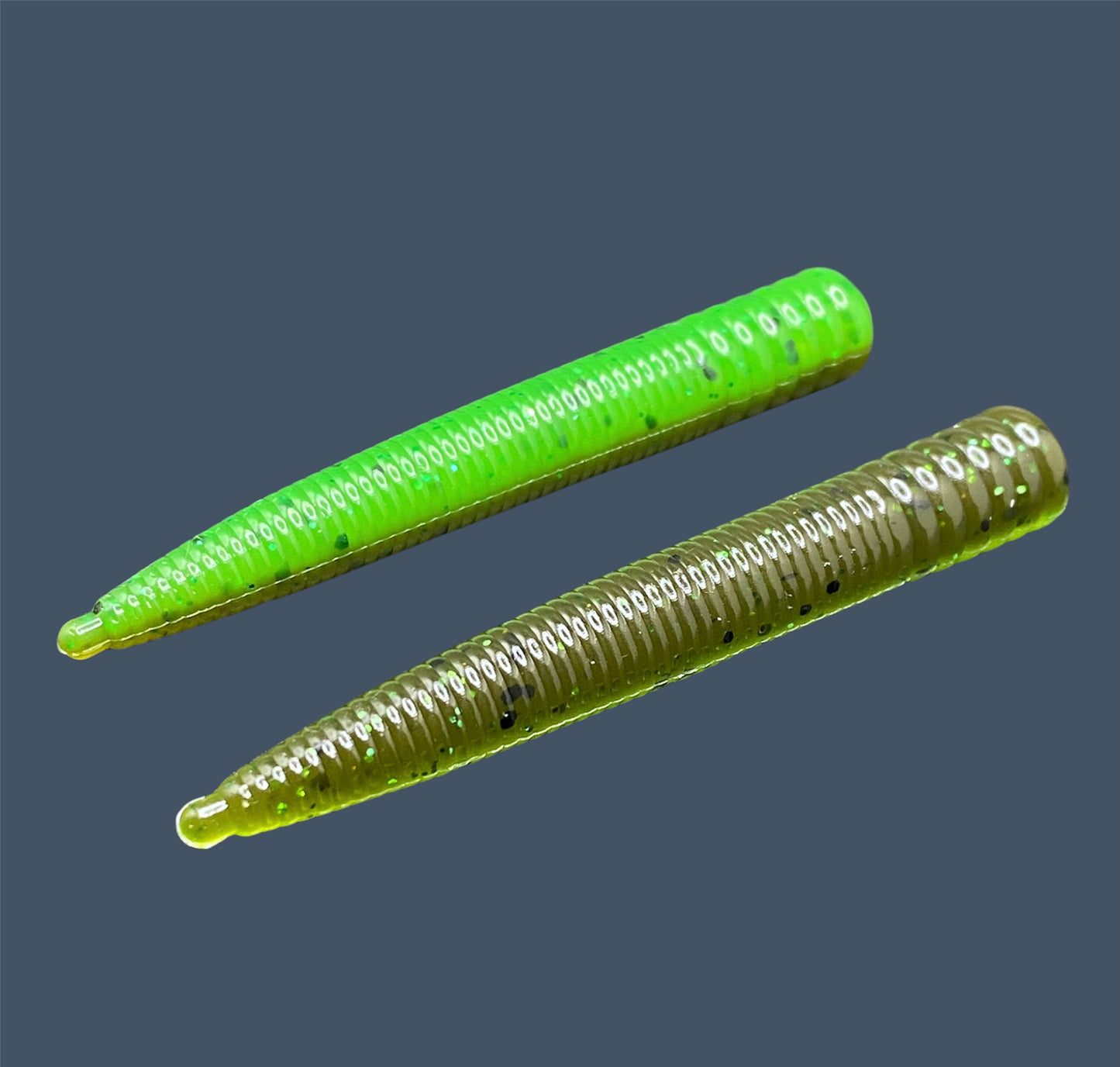 Small-profile N3D bait designed for ned rigs, shown in the color Envy (Green Pumpkin), great for enticing finicky fish