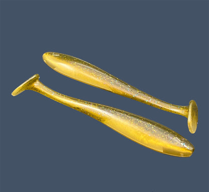 Pro Swim 4-inch paddle tail soft plastic swimbait with realistic shad shape and hook slot, shown in Golden Gill a proven fish-catching color