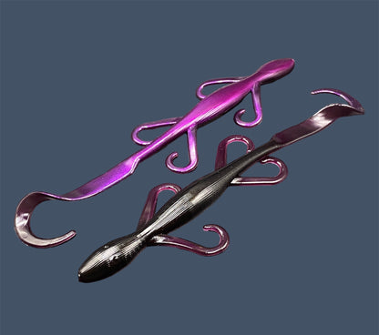 Lizard creature bait with sleek body, free-flowing appendages, and curl tail, ideal for Texas and Carolina rigs, shown in Midnight Purple (Black and Purple) a proven fish-catching color