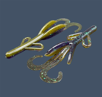 Battle Hawg soft plastic creature bait with twin curl tail in Swamp Juice (Green Pumpkin with Purple)