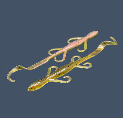 Lizard creature bait with sleek body, free-flowing appendages, and curl tail, ideal for Texas and Carolina rigs, shown in Watermelon Red Pearl a proven fish-catching color