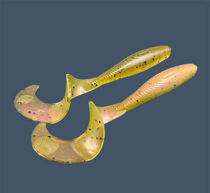 Single Tail Grub with a thick curl tail for strong water displacement, shown in Watermelon Red Pearl a proven fish-catching color suitable for both freshwater fishing and inshore saltwater fishing