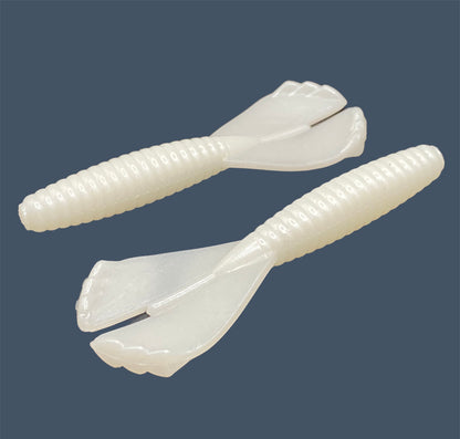 Soft plastic Grub 3.5-inch with twin-kicking tails, ideal for Texas rig, Carolina rig, and as a trailer, in White Pearl (White)